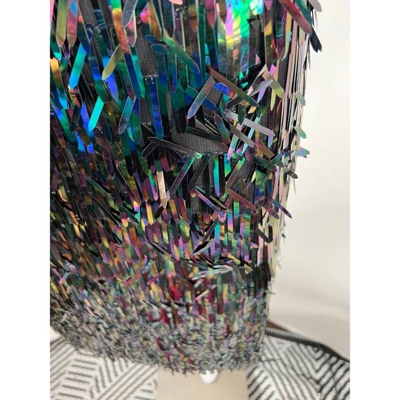 After Market Womens Straight Skirt Black Iridescent Midi Sequin Tinsel Festive M - Picture 7 of 12